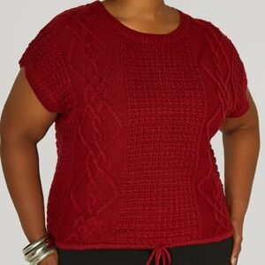 NWT Ashley Stewart Wine Drawstring Cable Knit Sweater Size 22/24